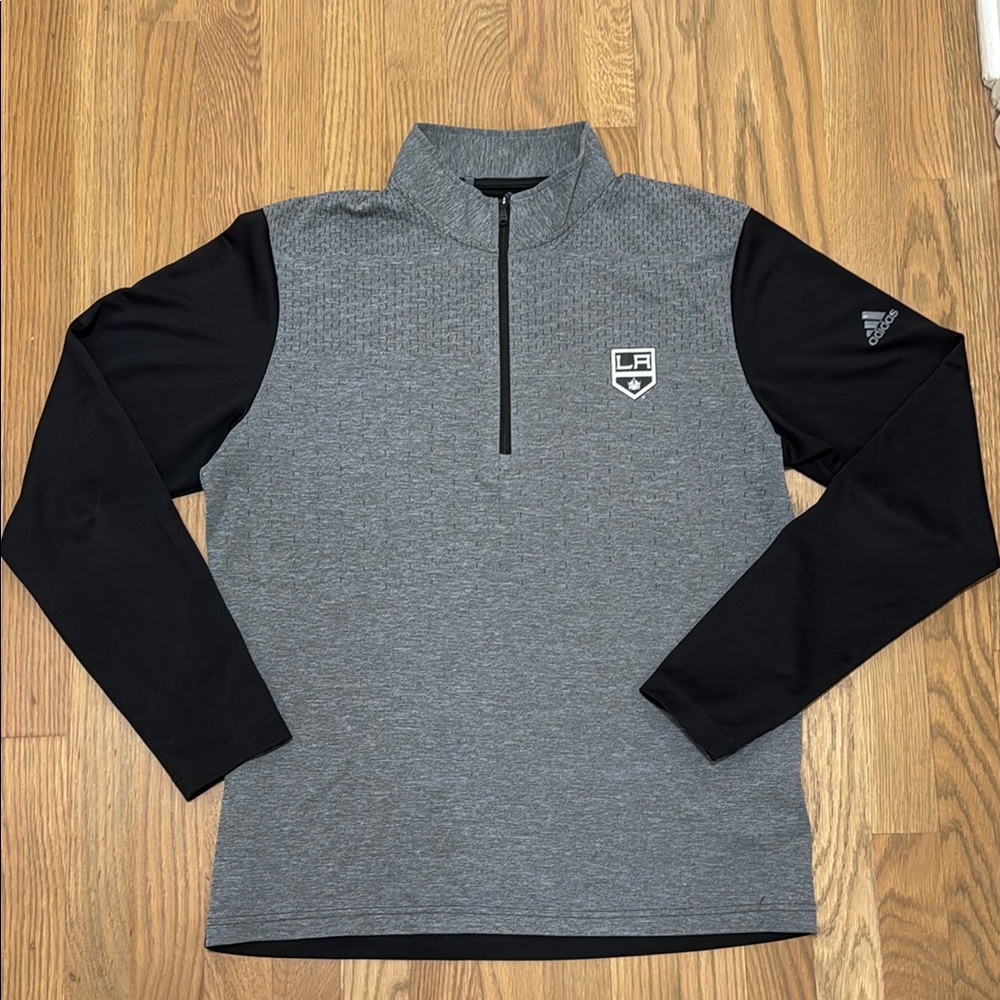 Adidas LA Kings Men's Gray and Black Quarter-Zip Sweater
